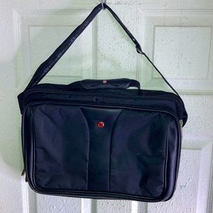 Swiss Gear Authentic Black Leather Laptop Bag Carring Case Work School 2 Pocket